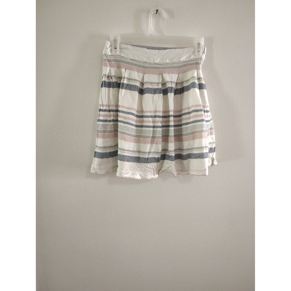 Sim & Sam Women White Striped Pleated Mini Skirt Size Small‎ Pink Blue Summer